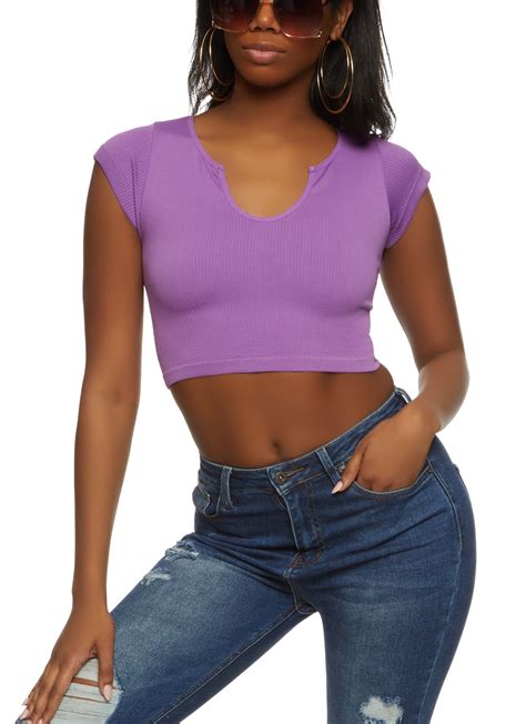 Ribbed Notch Neck Crop Top