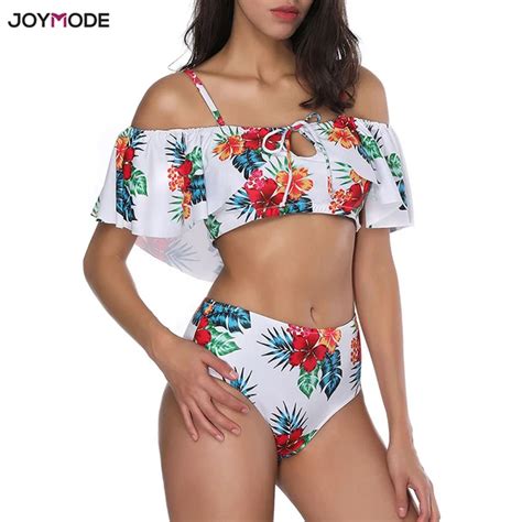 Joymode Off Shoulder Two Piece Swimwear Flouncing Swim Suit Women Frill