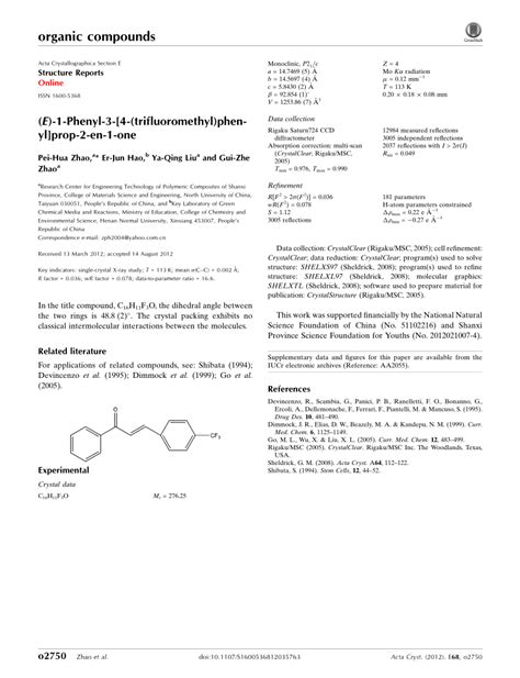 PDF E 1 Phenyl 3 4 Trifluoromethyl Phenyl Prop 2 En 1 One