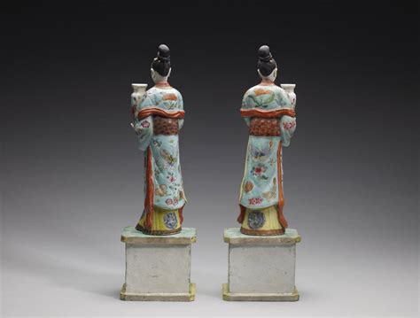 A Pair Of Chinese Famille Rose Porcelain Female Figures Bada