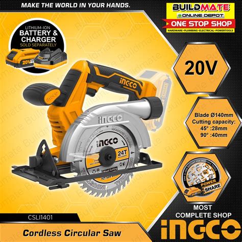 INGCO Cordless Circular Saw CSLI1401 20V POWERSHARE BUILDMATE