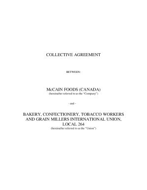 Fillable Online Collective Agreement Between Bakery Confectionery