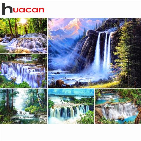 Huacan Diamond Painting Landscape Diamond Embroidery Waterfall Pictures