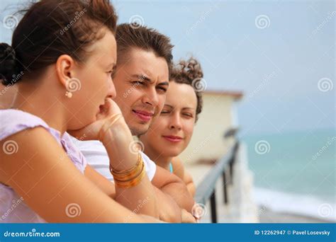 Three Friends On Balcony Stock Image Image Of Female 12262947