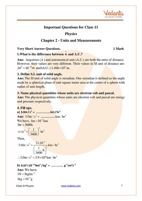 Solution Cbse Class 11 Physics Chapter 2 Units And Measurement Important Questions 2022 23