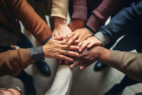 Group Of Diverse People Joining Hands Together Teamwork Concept Top