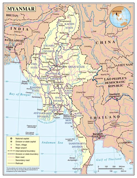 Large Detailed Political And Administrative Map Of Burma With Roads