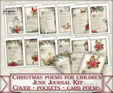 Vintage Christmas Poems Junk Journal Kitprintable Collage Etsy