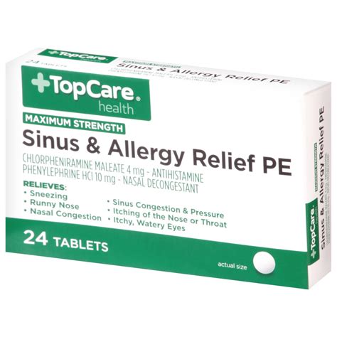 Topcare Top Care Topcare Sinus And Allergy Pe Maximum Strenght 24 Ct Shipt