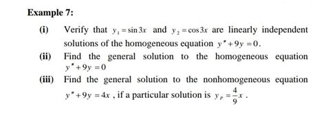 Solved Example Using The Wronskian To Verify That Y Sin Chegg