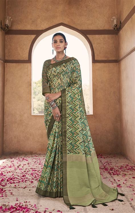 Green Color Digital Print Silk Saree Bindiya Collection Yf At Rs