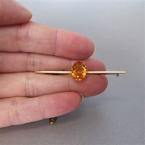 Beryl Lane Antique Edwardian Ct Gold Bright Orange Paste Bar Brooch