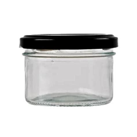 100ml Round Squat Clear Glass Food Jar With 70mm Black Lug Cap At Best