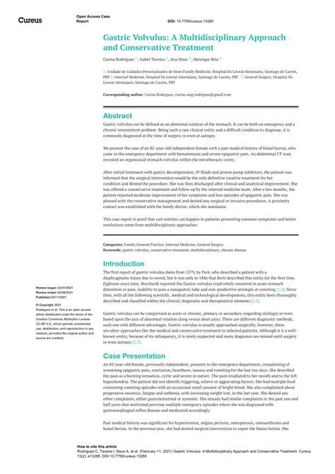 Pdf Gastric Volvulus A Multidisciplinary Approach And Conservative