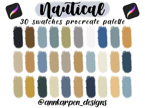 Nautical Procreate Palette Hex Color Codes Instant Etsy Canada