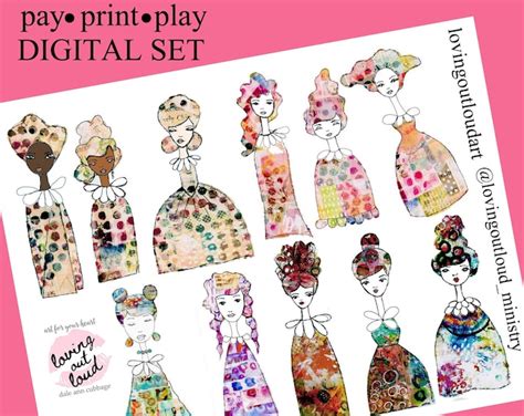 Collage Paper Doll Sticker Set 2 Mixed Media Paper Dolls Stickers
