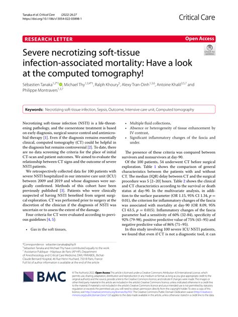 Pdf Severe Necrotizing Soft Tissue Infection Associated Mortality Have A Look At The Computed