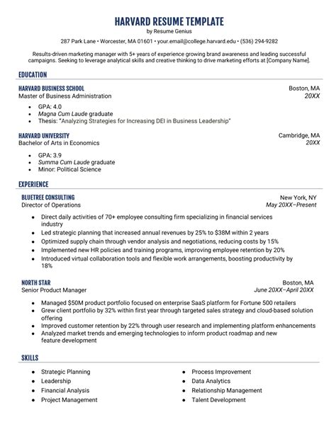 How To Use The Harvard Resume Template Guide And Examples