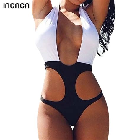 Ingaga Sexy Swimwear Women One Piece Swimsuit Monokini Deep V