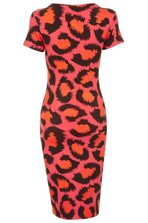 Topshop Maternity Leopard Bodycon Dress In Coral Red Lyst