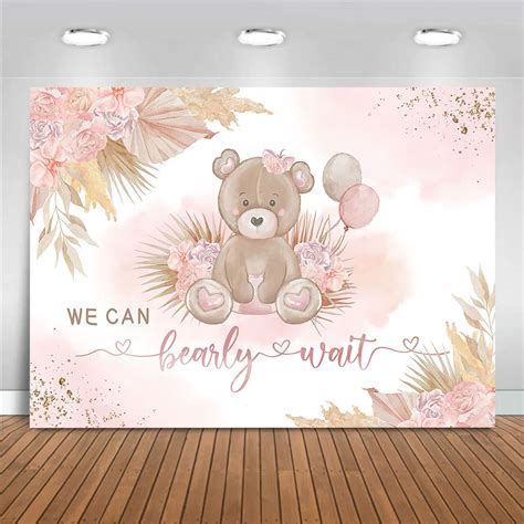 Buy Moca We Can Bearly Wait Backdrop For Girls Boho Chic Pink Flowers