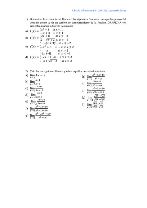 Ejercicios L Mites C Lculo Infinitesimal I Uai Lic Leonardo