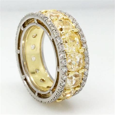 Cushion Yellow Diamond Eternity Ring in Platinum and 18k Yellow Gold at ...