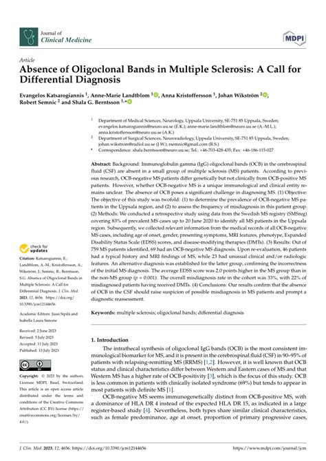 Pdf Absence Of Oligoclonal Bands In Multiple Sclerosis A Call For