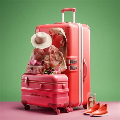 Premium AI Image | women pink suitcase on wheels