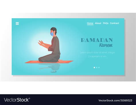 Muslim Man In Mask Praying Ramadan Kareem Holy Vector Image