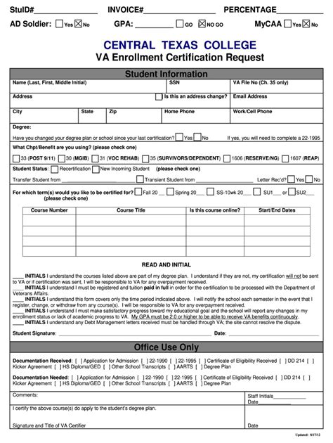 Ctc Veterans Enrollment Certificate Form Fill Out Sign Online DocHub