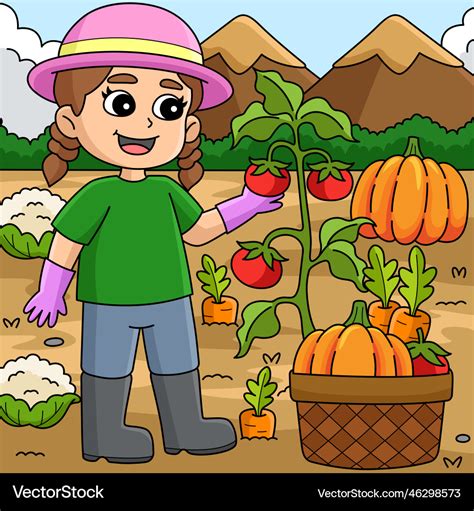 Girl planting vegetables colored cartoon Vector Image