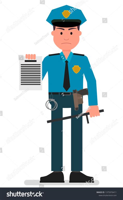 Angry Policeman Submitting Arrest Search Warrant Stock Vector Royalty