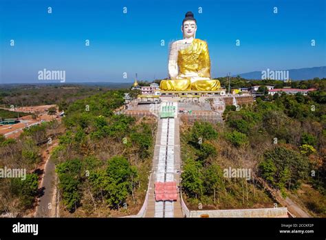 Myanmar Mon State Giant Sitting Buddha Below Kyaiktiyo Pagoda Stock