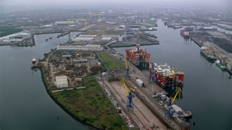 55k Stock Footage Aerial Video Of Docks At The Port Of Belfast