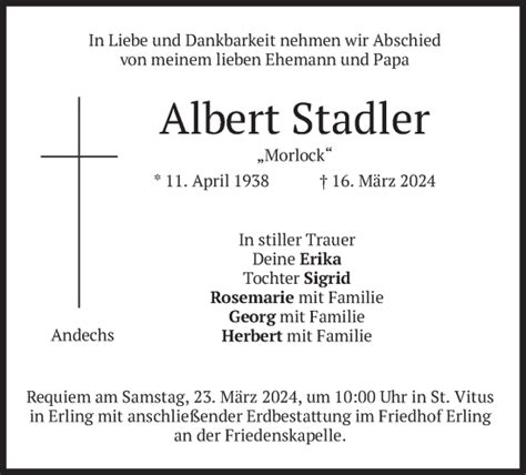 Traueranzeigen Von Albert Stadler Trauer Merkur De