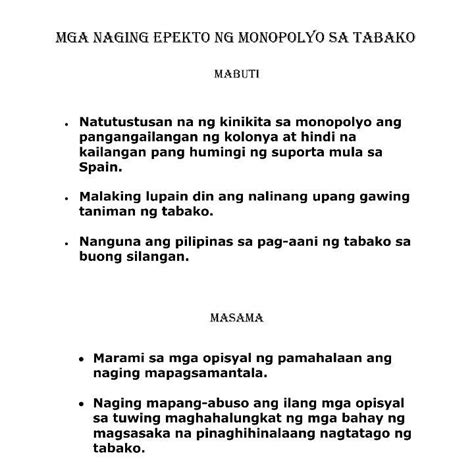 Apat Na Epekto Ng Monopolyo Sa Tabako Sa Mga Pilipino Noong Unang