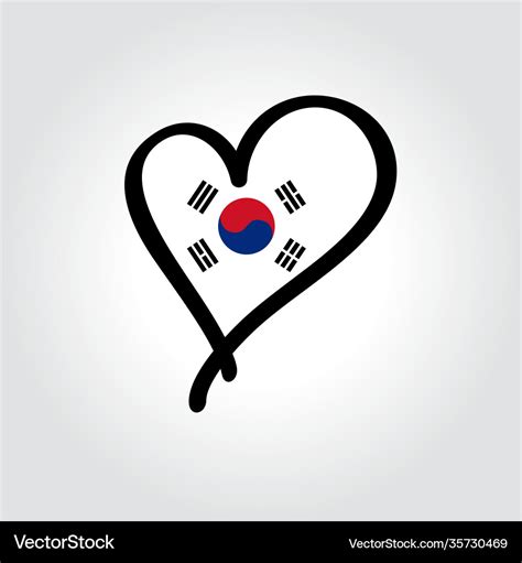 South Korean Flag Heart Shaped Hand Drawn Logo Vector Image