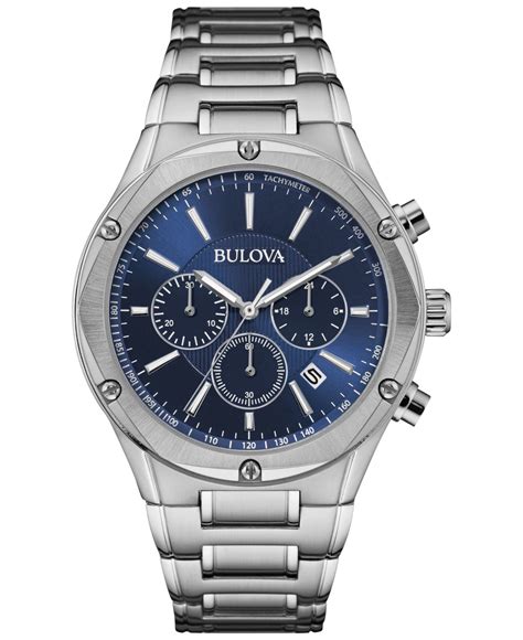 Bulova Mens Chronograph Stainless Steel Bracelet Watch 43mm 96b248 In