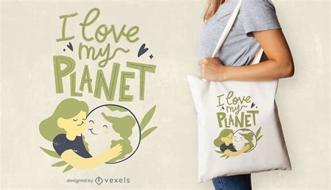 Love My Planet Tote Bag Design Vector Download