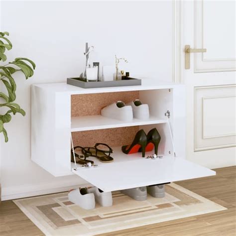 Cairns Wall Hung High Gloss Shoe Storage Cabinet In White Furniture In Fashion