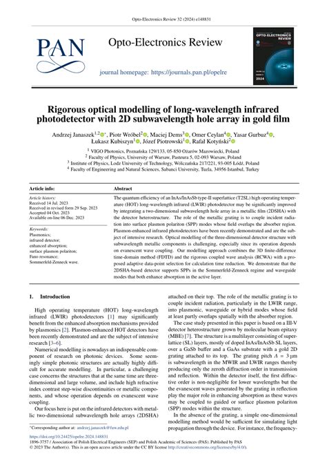 PDF Opto Electronics Review Rigorous Optical Modelling Of Long