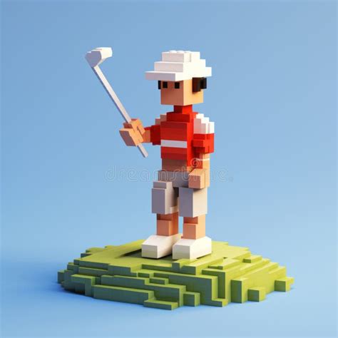 Pixel Golfer Figurine On Rock Retro Visuals Epic Portraiture Canon 7