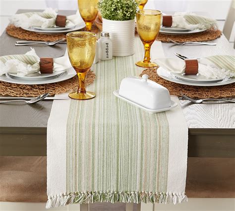 Striped Cotton Fringe Table Runners Pottery Barn