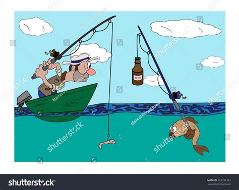 Fisherman Whit Fish Funny On Illustrator Stock Vector (Royalty Free ...