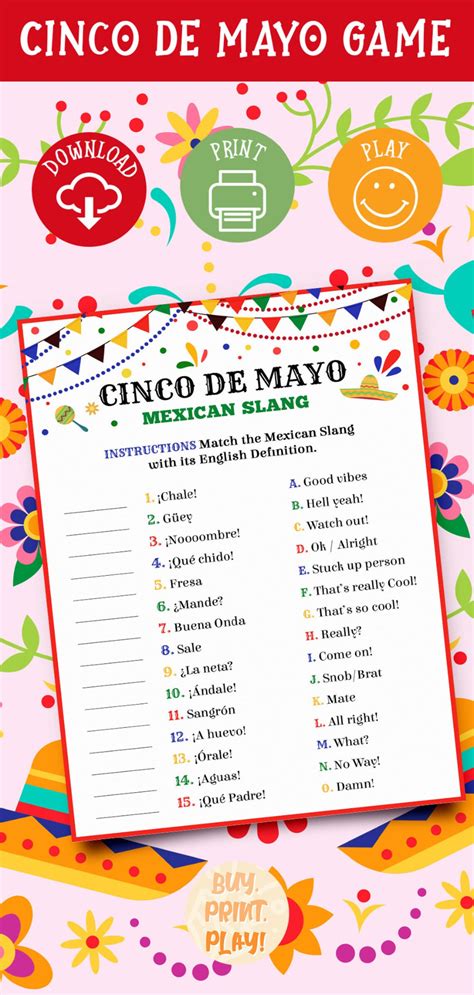 Cinco De Mayo Games Mexican Slang Trivia Printable Game Adult Trivia