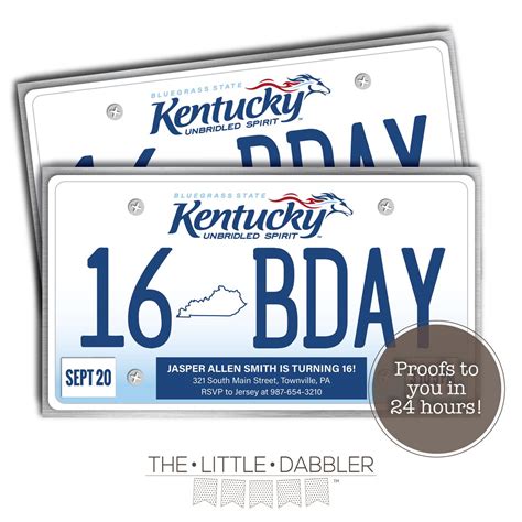 Printable Kentucky State License Plate Sweet 16th Birthday Etsy