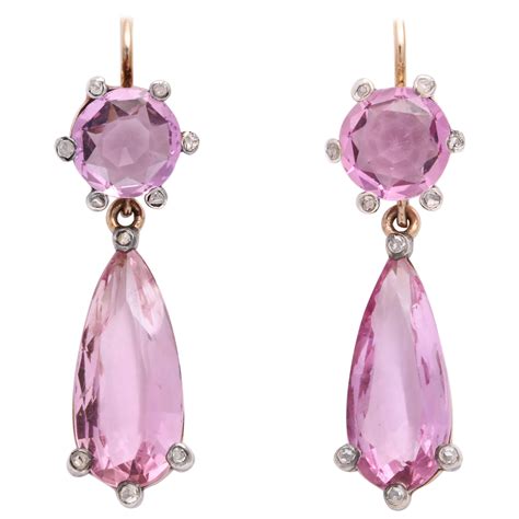 Edwardian Pink Topaz And Diamond Earrings For Sale At Stdibs Pink