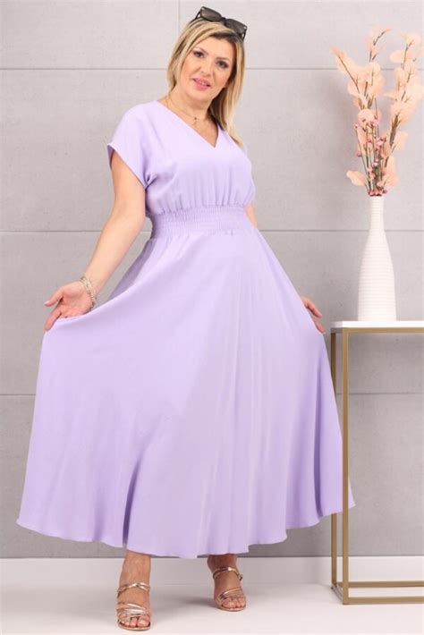 Sukienka Maxi Rozkloszowana Fioletowa Plus Size