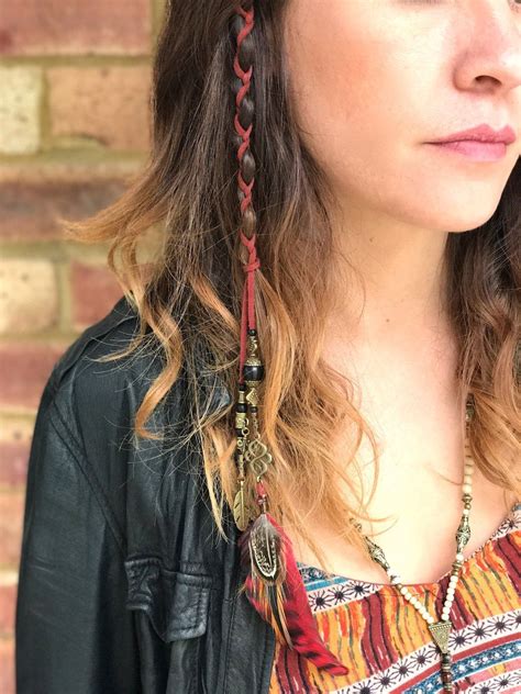 Beaded Feather Hair Braiders Etsy Bohemian Hairstyles Feathered Hairstyles Braided